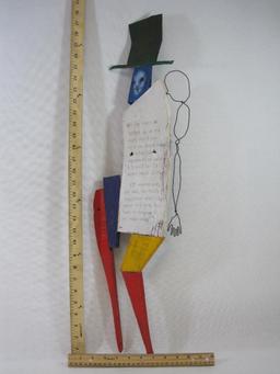Dancing Figure by Brian Andreas, 1992 Signed, Wire and Reclaimed Wood Wall Hanging