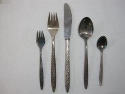 Mid Century Modern Silver Plate Flatware with Wright's Silver Cream, Contents as Pictured