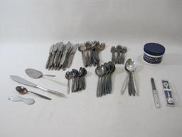 Mid Century Modern Silver Plate Flatware with Wright's Silver Cream, Contents as Pictured