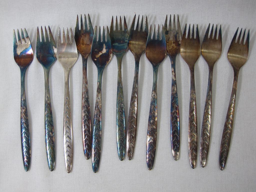 Mid Century Modern Silver Plate Flatware with Wright's Silver Cream, Contents as Pictured