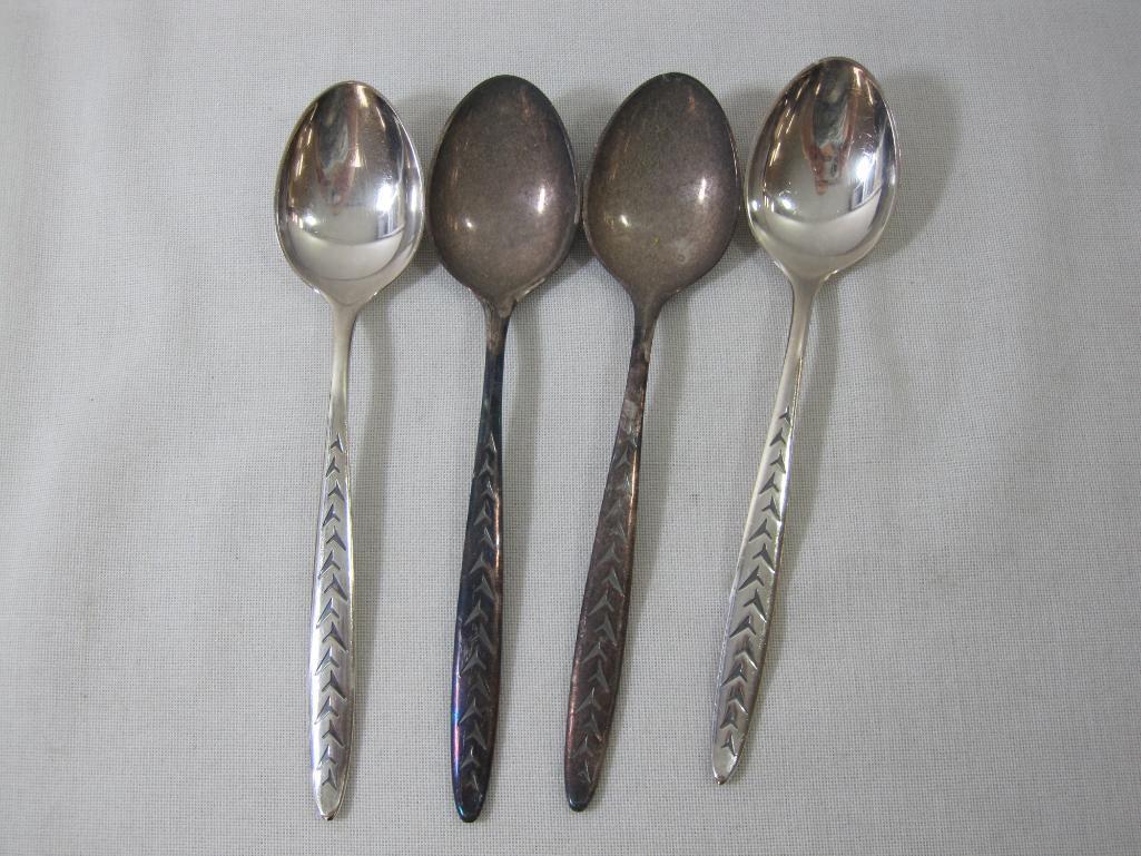 Mid Century Modern Silver Plate Flatware with Wright's Silver Cream, Contents as Pictured