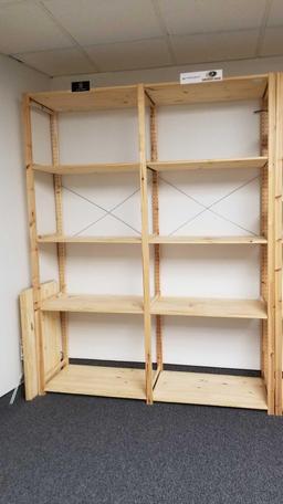 Wooden IKEA Brand adjustable Shelving Unit, approx 7 ft tall with 33" wide shelves, overall width