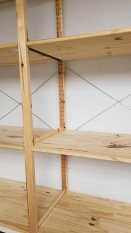 Wooden IKEA Brand adjustable Shelving Unit, approx 7 ft tall with 33" wide shelves, overall width