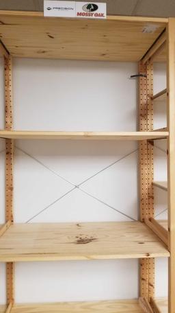 Wooden IKEA Brand adjustable Shelving Unit, approx 7 ft tall with 33" wide shelves, overall width