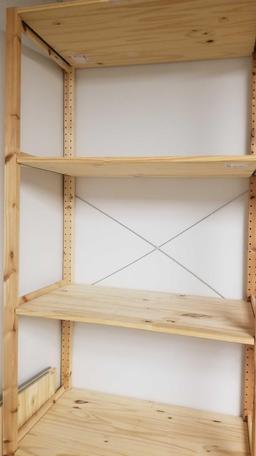 Wooden IKEA Brand adjustable Shelving Unit, approx 7 ft tall with 33" wide shelves, overall width