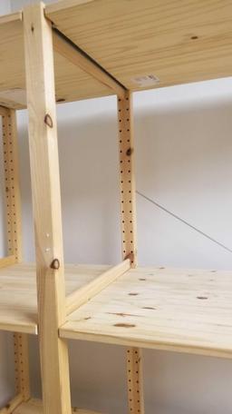 Wooden Ikea Shelf System, approx 53 inches by 70 inches tall