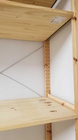 Wooden IKEA Brand adjustable Shelving Unit, approx 7ft tall with 33" wide shelves per unit, overall