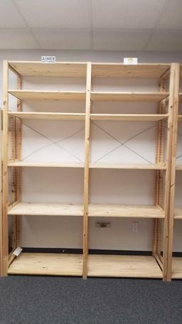 Wooden IKEA Brand adjustable Shelving Unit, approx 7ft tall with 33" wide shelves per unit, overall