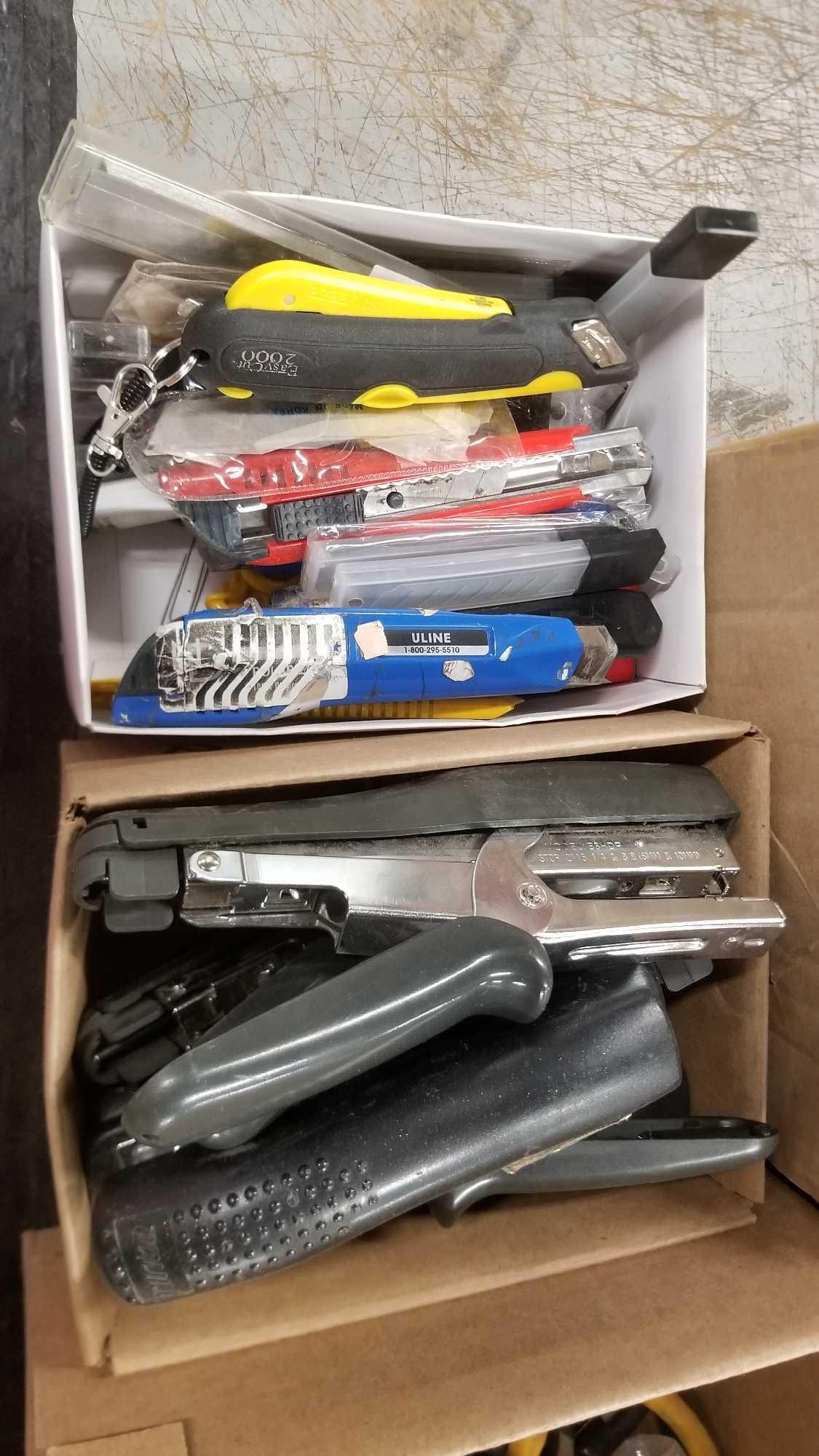 Assorted oFfic e Supplies, Staplers, Pliers, Scissors, Cutting Tools and More
