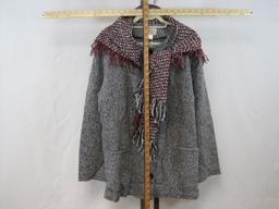 Boyne Valley Weavers Black Tweed Button Front Jacket with Scarf, Large, Wool Blend, 1 lb 10 oz