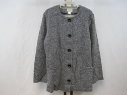 Boyne Valley Weavers Black Tweed Button Front Jacket with Scarf, Large, Wool Blend, 1 lb 10 oz