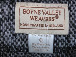 Boyne Valley Weavers Black Tweed Button Front Jacket with Scarf, Large, Wool Blend, 1 lb 10 oz