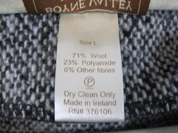 Boyne Valley Weavers Black Tweed Button Front Jacket with Scarf, Large, Wool Blend, 1 lb 10 oz