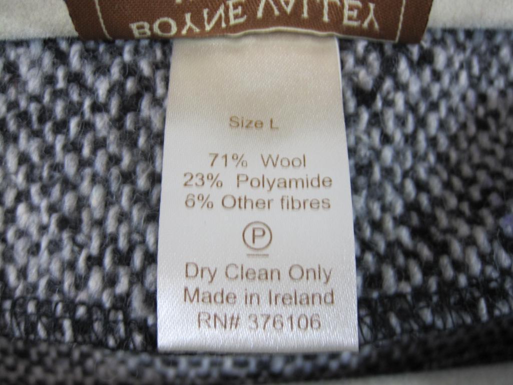 Boyne Valley Weavers Black Tweed Button Front Jacket with Scarf, Large, Wool Blend, 1 lb 10 oz