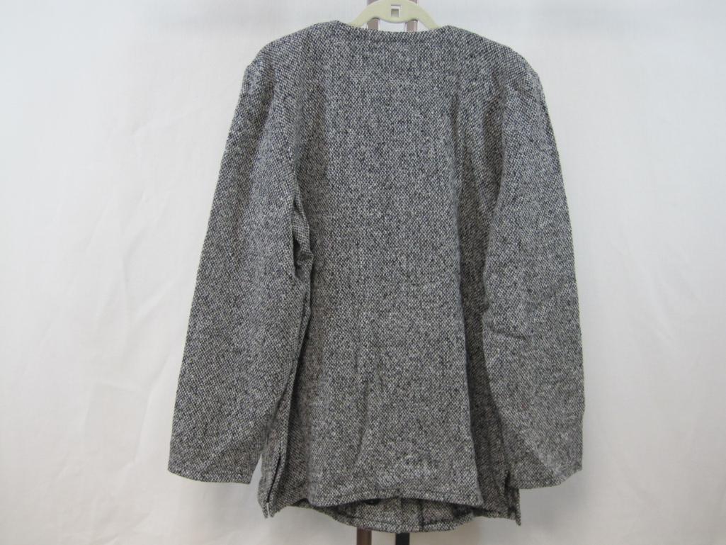 Boyne Valley Weavers Black Tweed Button Front Jacket with Scarf, Large, Wool Blend, 1 lb 10 oz