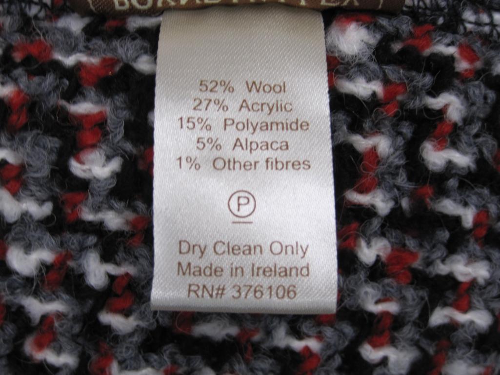 Boyne Valley Weavers Black Tweed Button Front Jacket with Scarf, Large, Wool Blend, 1 lb 10 oz