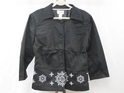 Victor Costa Occasion Button Front Jacket, XL, Black with White Embroidered Accents,1 lb 8 oz