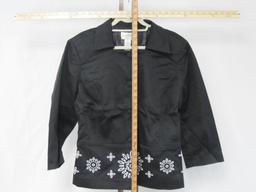 Victor Costa Occasion Button Front Jacket, XL, Black with White Embroidered Accents,1 lb 8 oz