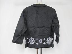 Victor Costa Occasion Button Front Jacket, XL, Black with White Embroidered Accents,1 lb 8 oz
