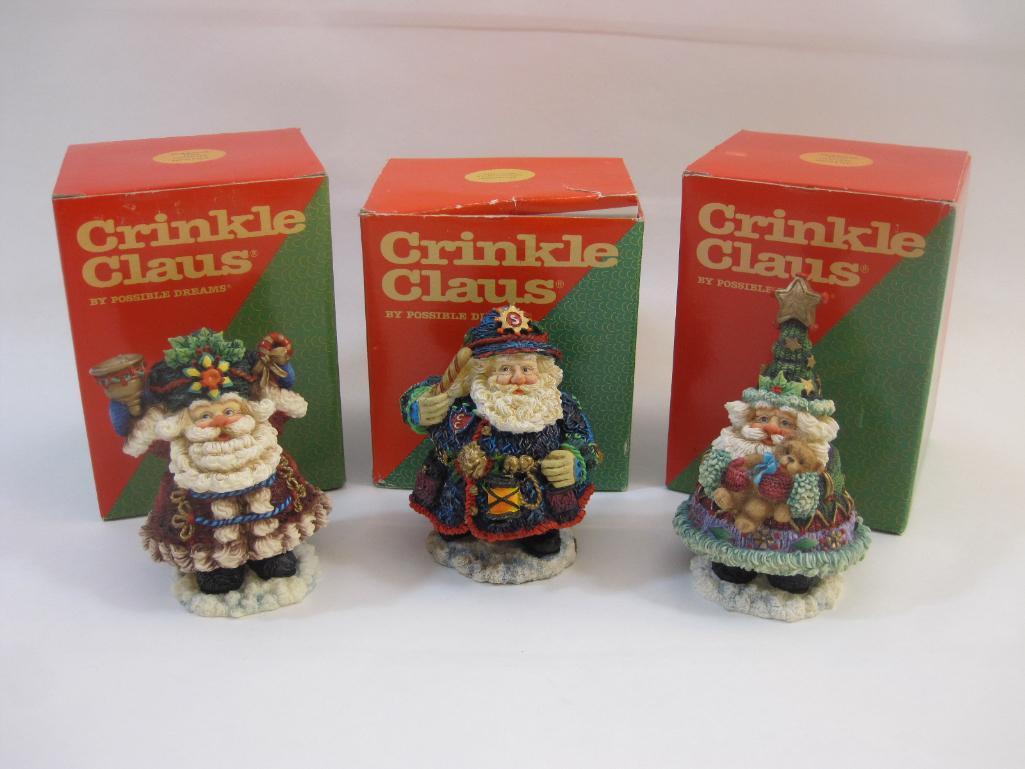 Three Vintage Crinkle Claus by Possible Dreams Christmas Figures including Crinkle Policeman 659502,