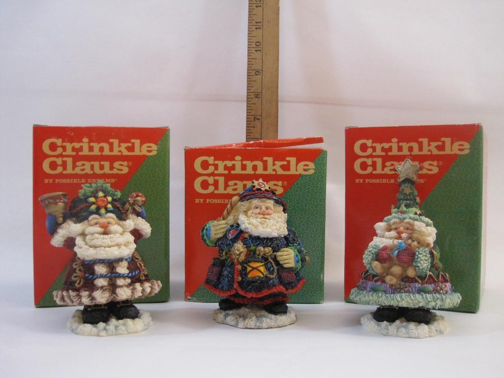 Three Vintage Crinkle Claus by Possible Dreams Christmas Figures including Crinkle Policeman 659502,