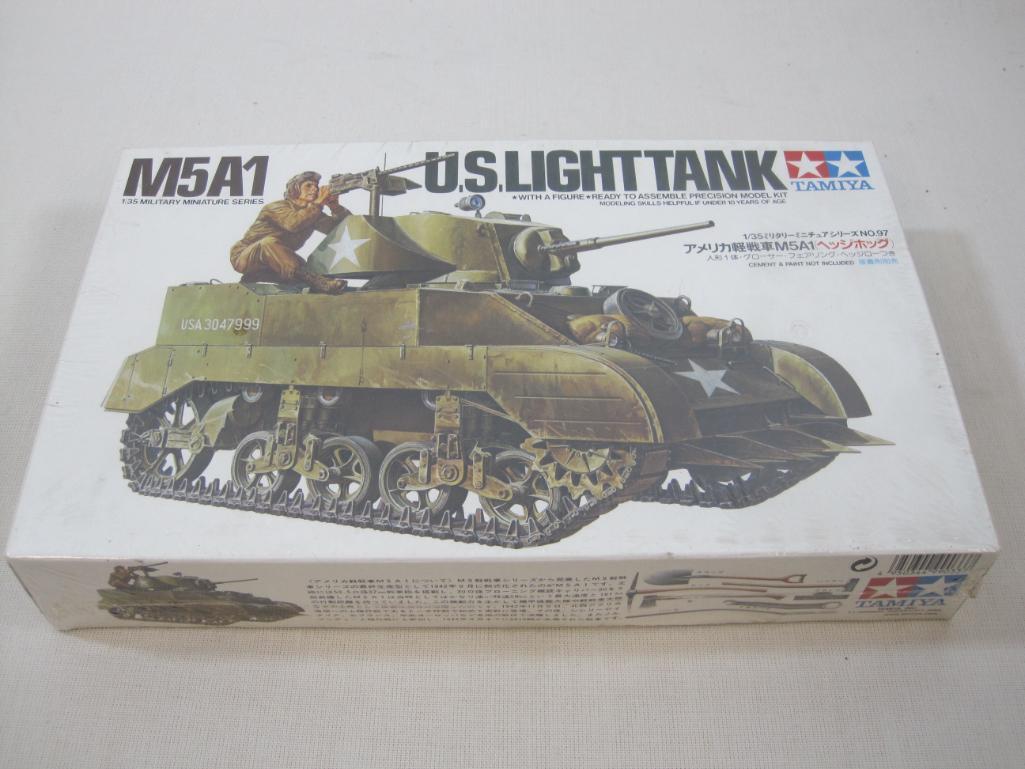 Sealed M5A1 U.S. Light Tank Model Kit, 1/35 Scale, 1977 by Tamiya MM 97, 8oz
