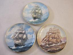 Three WJ George Collectible Ship Plates including "The Davy Crockett at Daybreak", "The Golden Eagle