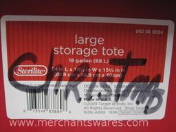 Sterilite 18 Gallon Red Storage Container with Green Lid