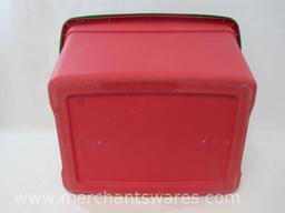Sterilite 18 Gallon Red Storage Container with Green Lid