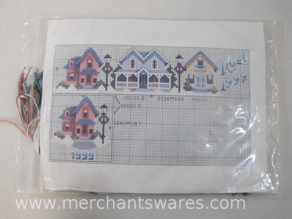 Crafting Supplies in 3 Bin Clear Organizer includes 2 Cross Stitch Kits, Beads, Chains and Links,