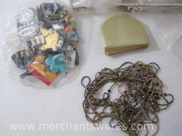 Crafting Supplies in 3 Bin Clear Organizer includes 2 Cross Stitch Kits, Beads, Chains and Links,
