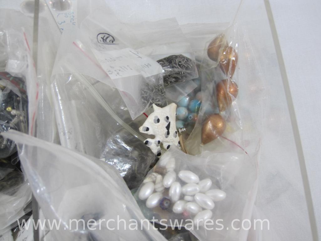 Crafting Supplies in 3 Bin Clear Organizer includes 2 Cross Stitch Kits, Beads, Chains and Links,