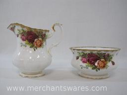 Royal Albert Bone China Old Country Roses Creamer Set, Saucer and 4 Plates, 8 inch, with 2 English