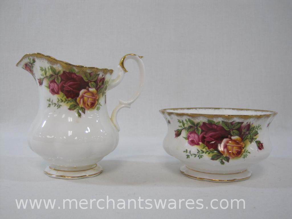 Royal Albert Bone China Old Country Roses Creamer Set, Saucer and 4 Plates, 8 inch, with 2 English