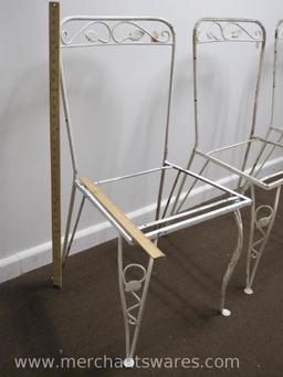 Four Square Seat White Metal Chairs, No Seats or Backs