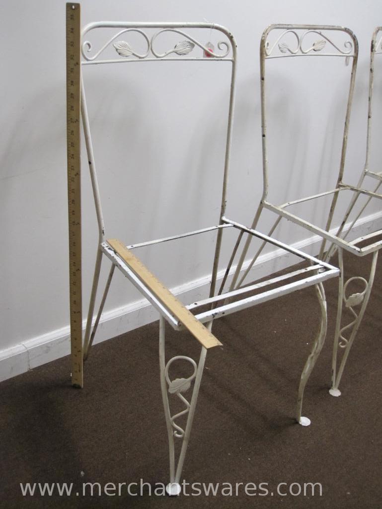 Four Square Seat White Metal Chairs, No Seats or Backs