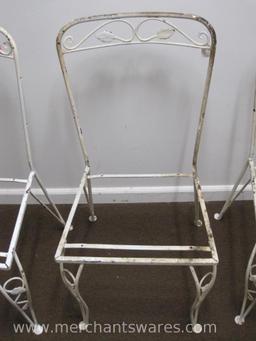 Four Square Seat White Metal Chairs, No Seats or Backs