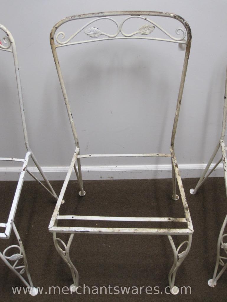 Four Square Seat White Metal Chairs, No Seats or Backs