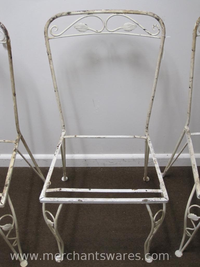 Four Square Seat White Metal Chairs, No Seats or Backs