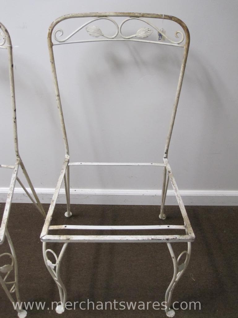 Four Square Seat White Metal Chairs, No Seats or Backs