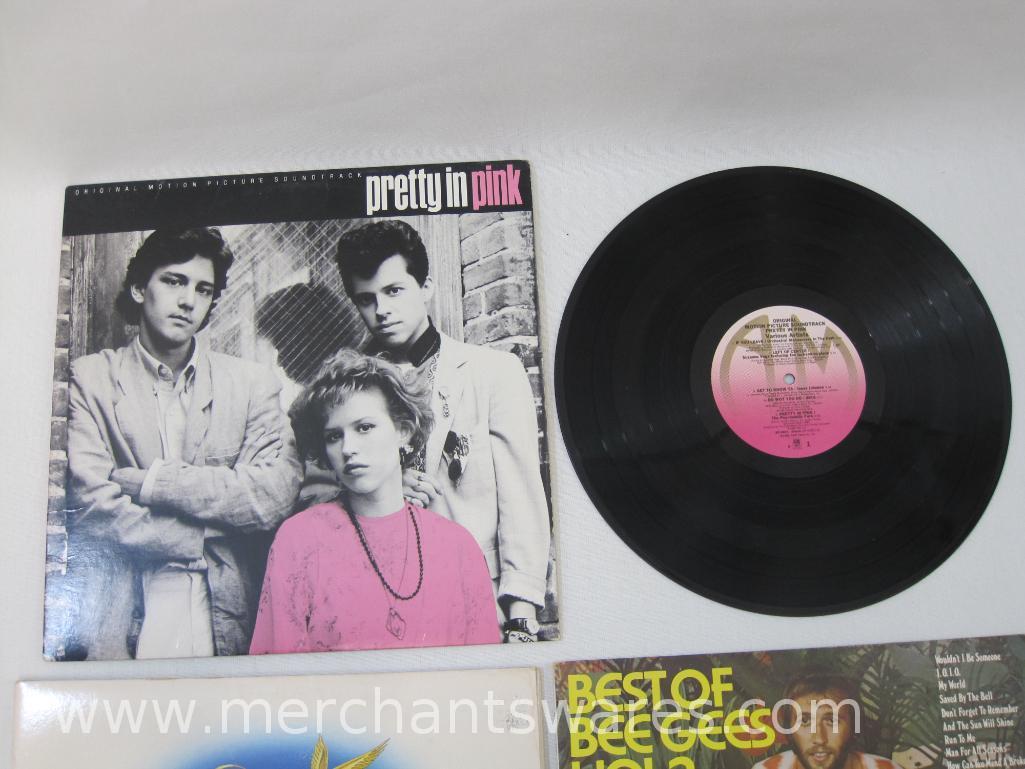 Three Vinyl Record Albums includes 2 Bee Gees: Greatest , Greatest Hits Vol. 2 with Pretty In Pink