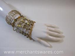 Gold Tone Bracelets including Beaded Stretch and Ring Cuff, 3 oz