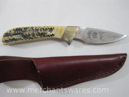 Three North American Hunting Club (NAHC) Knives with Leather Sheaths, Hunting Heritage Collection,