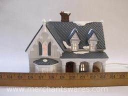 Department 56 Snow Village Gothic Farmhouse Lighted Christmas House, small chip on front porch