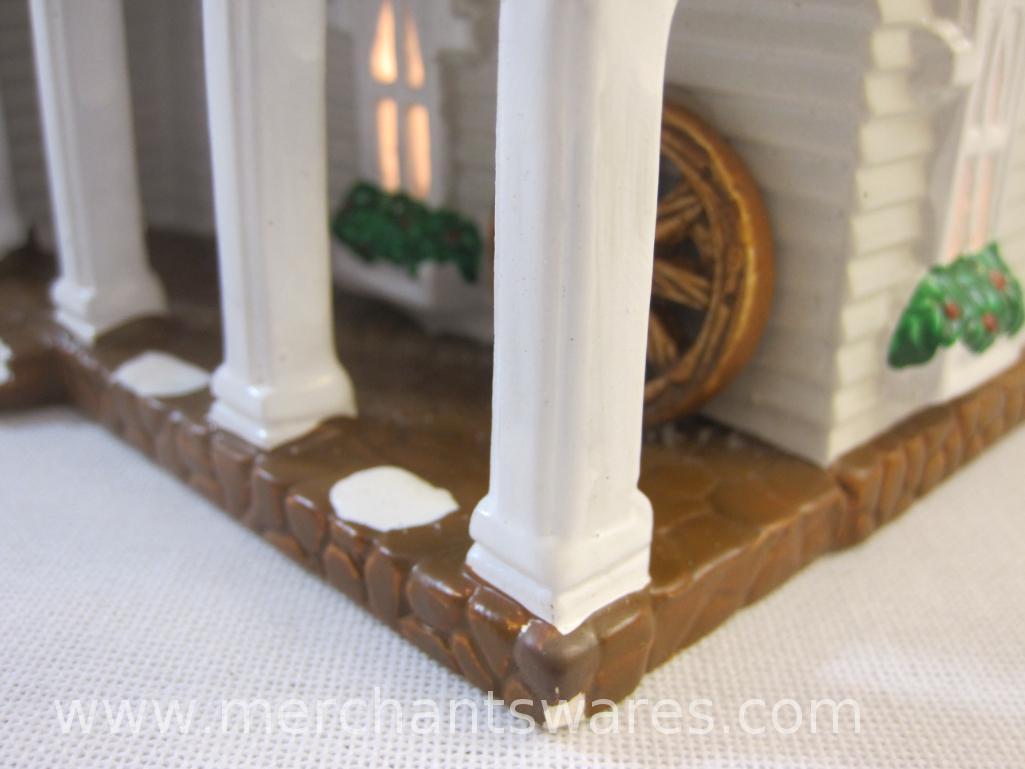 Department 56 Snow Village Gothic Farmhouse Lighted Christmas House, small chip on front porch