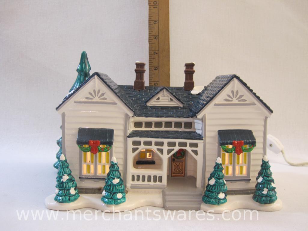 Department 56 Snow Village Grandma's Cottage Lighted Christmas House, small chip on back stairs, see