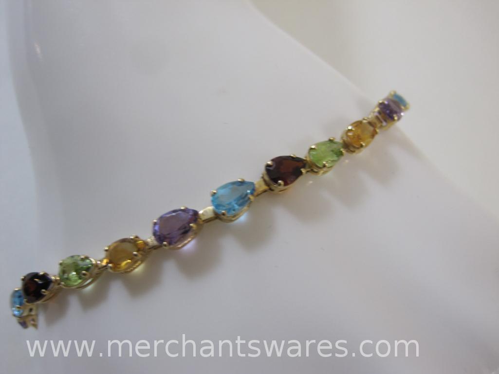 14K Gold Tennis Bracelet with Aquamarine, Topaz, Citrine and more, 6.8 g