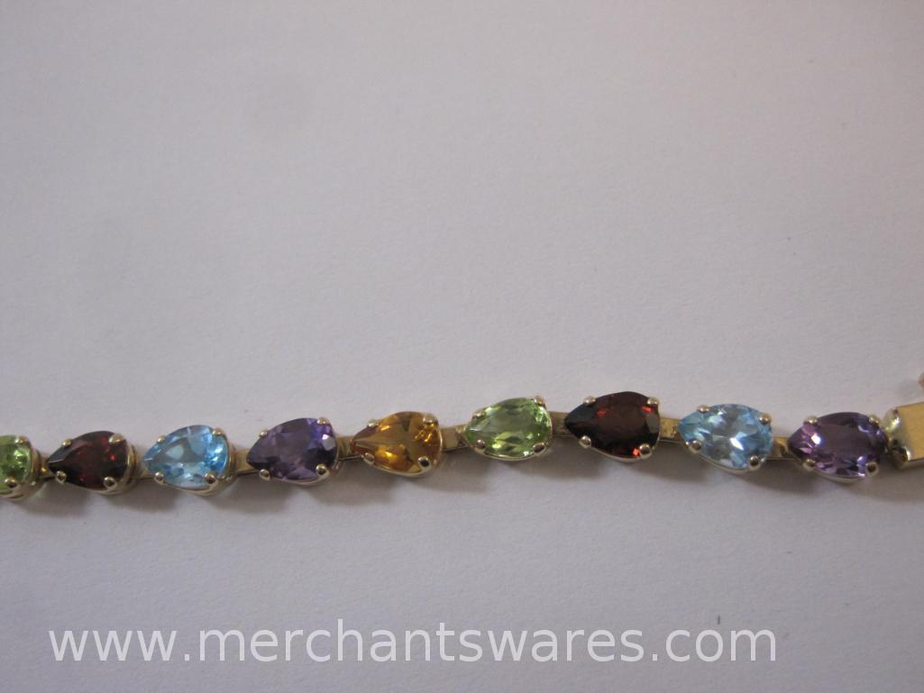 14K Gold Tennis Bracelet with Aquamarine, Topaz, Citrine and more, 6.8 g