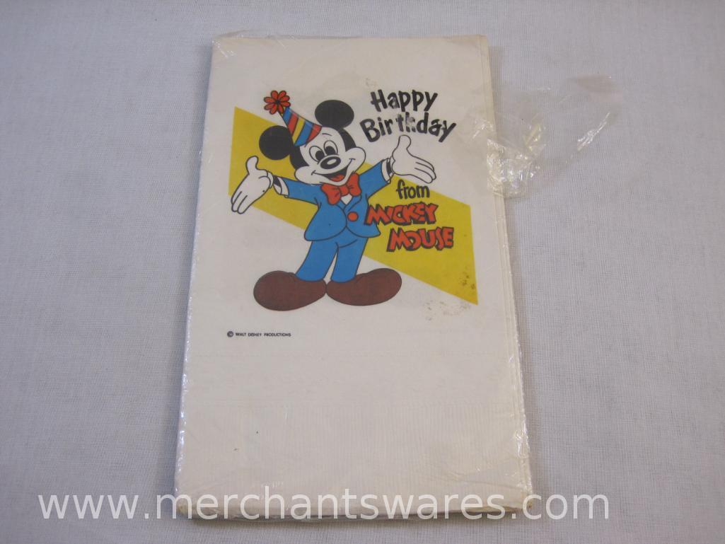 Vintage Mickey Mouse Sealed Package of 8 Birthday Party Invitations and New Paper Tablecloths