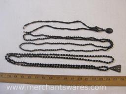 Three Black Glass Beaded Necklaces, 5oz